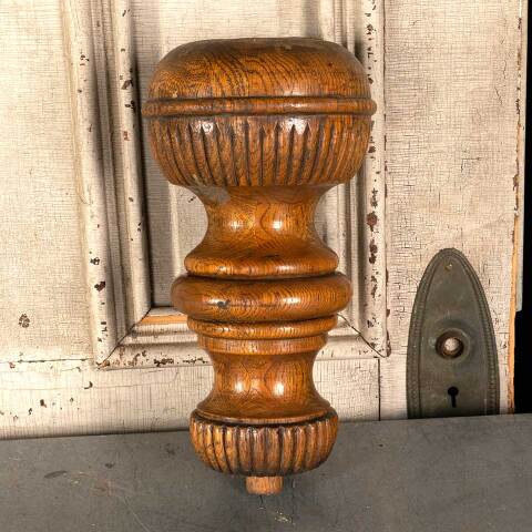 #46381 Antique Oak Turned Furniture Finial / Foot image 5