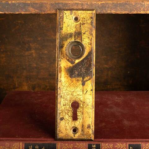 #46506 Salvaged Pressed Metal Doorknob Backplate image 2