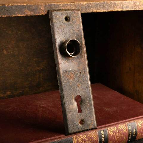 #46506 Salvaged Pressed Metal Doorknob Backplate image 5