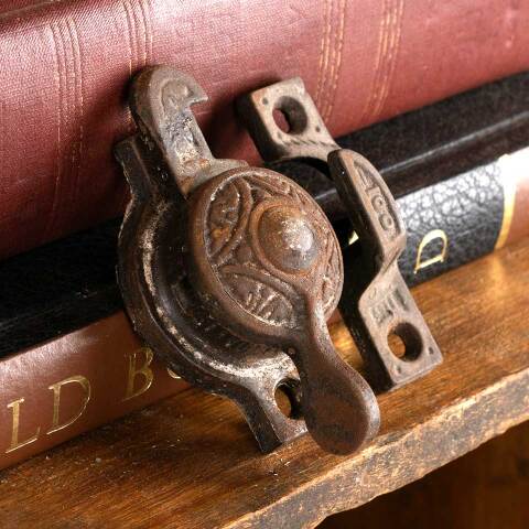 #46779 Antique Ornate Cast Iron Window Sash Lock image 8