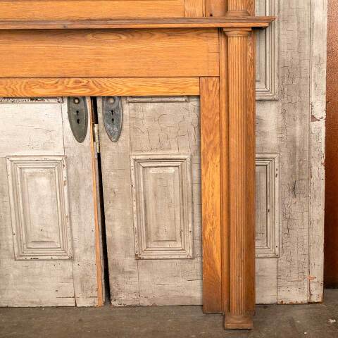 #46907 Antique Oak Fireplace Mantel with Mirror image 7