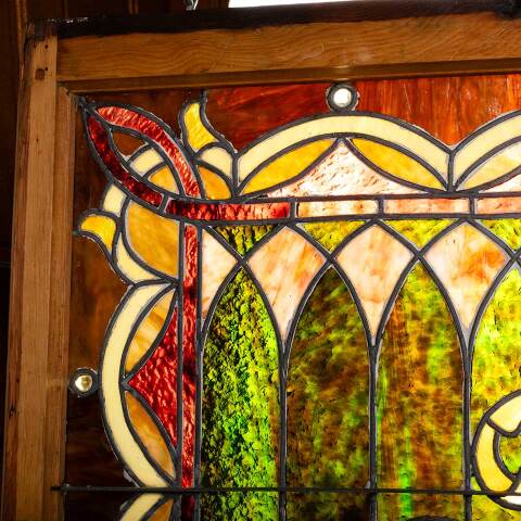 #47154 Antique Wood Framed Stained Glass Window image 3