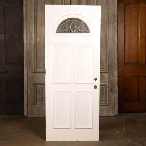 #47227 32x79 Antique Oak Leaded Glass Entry Door image 5