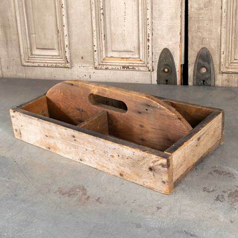 #47273 Antique Primitive Wood Tool Caddy Tote Box image 5