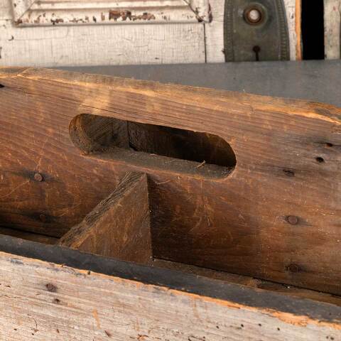 #47273 Antique Primitive Wood Tool Caddy Tote Box image 6