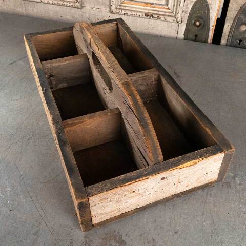 #47273 Antique Primitive Wood Tool Caddy Tote Box image 3