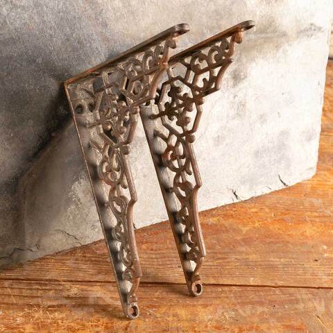 #47348 Antique Ornate Cast Iron Shelf Brackets Pair image 8