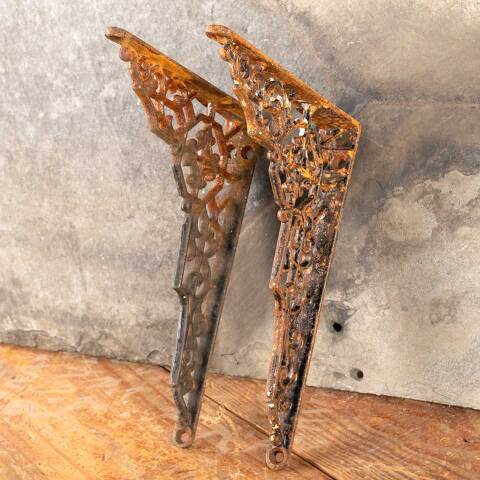 #47348 Antique Ornate Cast Iron Shelf Brackets Pair image 3