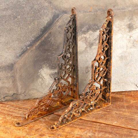 #47348 Antique Ornate Cast Iron Shelf Brackets Pair image 7