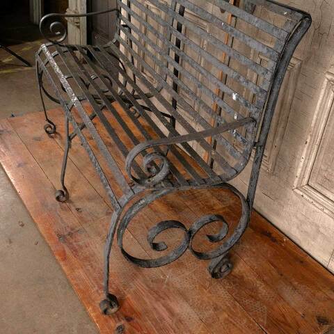 #47481 Antique Wrought Iron Garden Patio Bench image 5