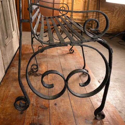 #47481 Antique Wrought Iron Garden Patio Bench image 6