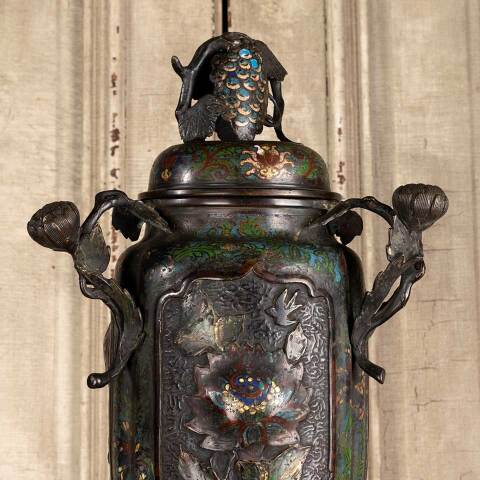 #47506 Antique Champleve Bronze & Enamel Vase image 2