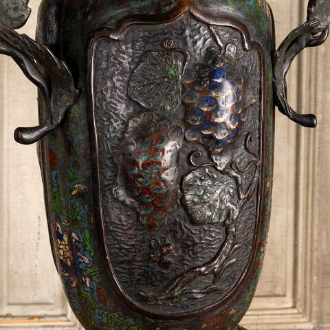 #47506 Antique Champleve Bronze & Enamel Vase image 7