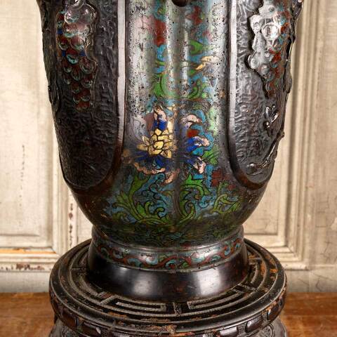 #47506 Antique Champleve Bronze & Enamel Vase image 8