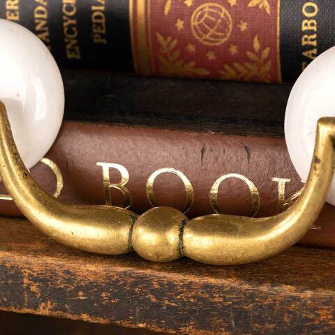 #47580 Antique Brass & Porcelain Bail Pull Hardware image 2