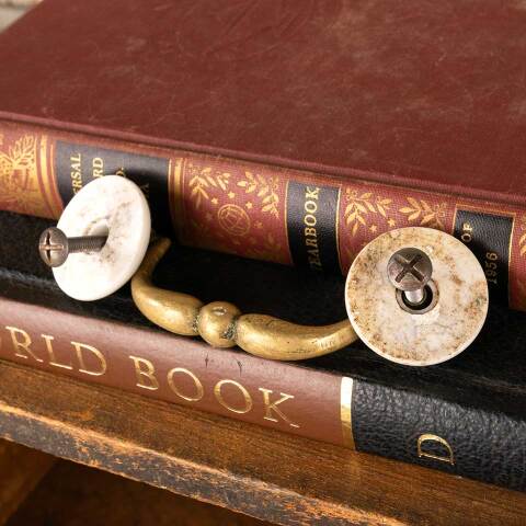 #47580 Antique Brass & Porcelain Bail Pull Hardware image 6