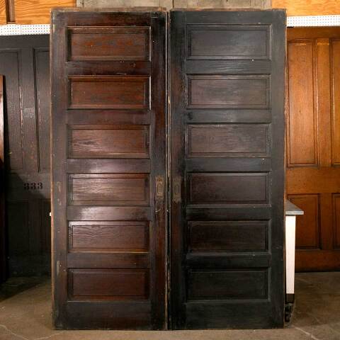 #47786 65x90 Antique 6 Panel Pine Pocket Doors image 6