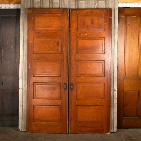 #47791 61x91 Antique 5 Panel Pine Pocket Doors image 6