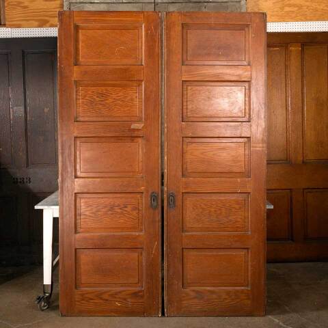 #47792 61x91 Antique 5 Panel Wood Pocket Doors image 6