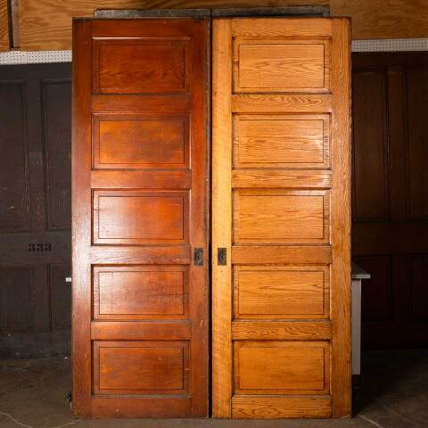 #48027 65x94 Antique Oak 5 Panel Pocket Doors image 5