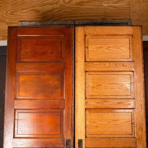 #48027 65x94 Antique Oak 5 Panel Pocket Doors image 6