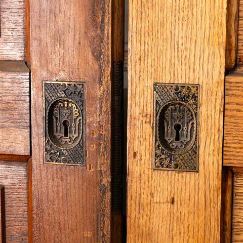 #48027 65x94 Antique Oak 5 Panel Pocket Doors image 8