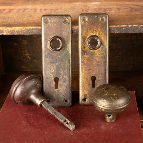 #48037 Antique Metal Doorknob Door Hardware Set image 6