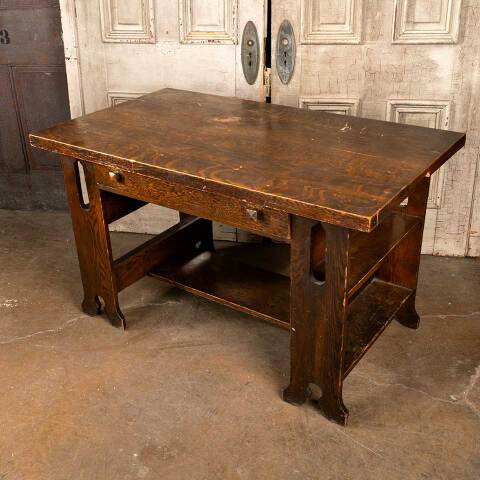 #48150 Antique Arts & Crafts Oak Library Table image 6