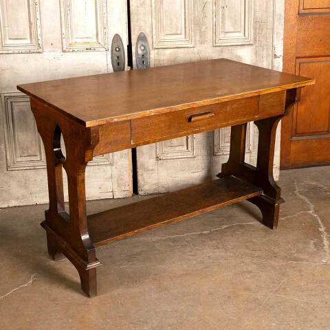 #48155 Antique Arts & Crafts Oak Church Altar Table image 5