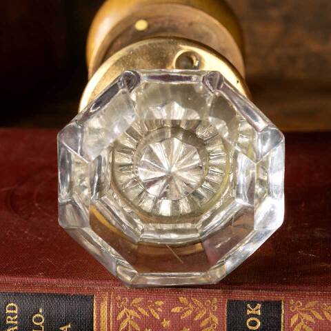 #48251 Antique Glass & Brass Doorknob Door Set image 2