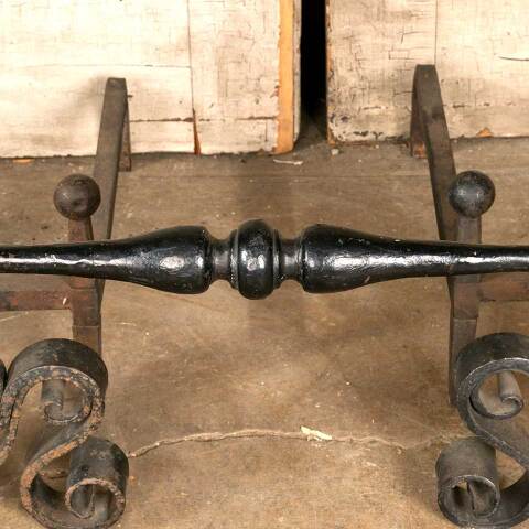 #48393 Antique Wrought Iron Fireplace Andiron Set image 4