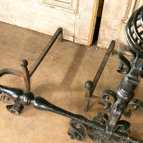 #48393 Antique Wrought Iron Fireplace Andiron Set image 5