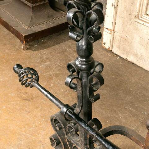 #48393 Antique Wrought Iron Fireplace Andiron Set image 6