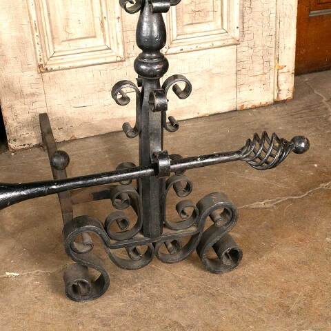 #48393 Antique Wrought Iron Fireplace Andiron Set image 7