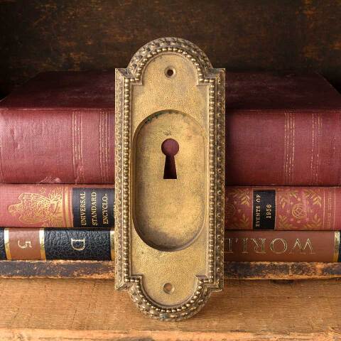 #48611 Antique Brass Pocket Door Pull Hardware image 2