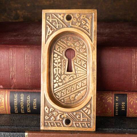 #48612 Antique Corbin Pocket Door Pull Hardware image 2