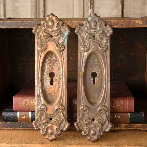 #48613 Antique Ornate Metal Pocket Door Pulls image 2