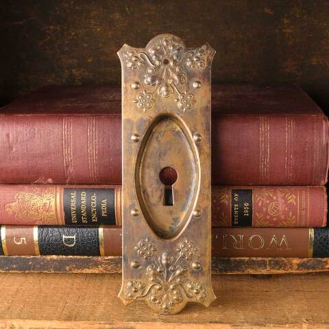 #48615 Antique Brass Pocket Door Pull Hardware image 2