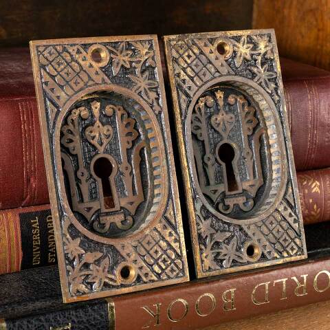 #48619 Antique Victorian Bronze Pocket Door Pulls image 3