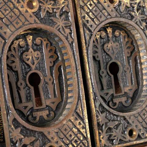 #48619 Antique Victorian Bronze Pocket Door Pulls image 5