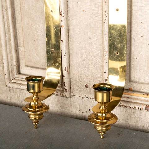 #48789 Pair of Brass Wall Sconce Candle Holders image 3