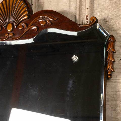 #49273 Antique Wood Pediment Beveled Glass Mirror image 4