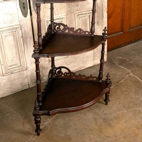 #49346 Antique Walnut Etagere Tiered Corner Shelf image 5