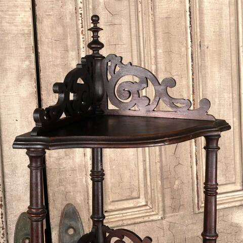 #49346 Antique Walnut Etagere Tiered Corner Shelf image 2