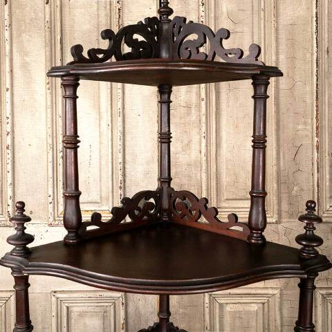 #49346 Antique Walnut Etagere Tiered Corner Shelf image 3