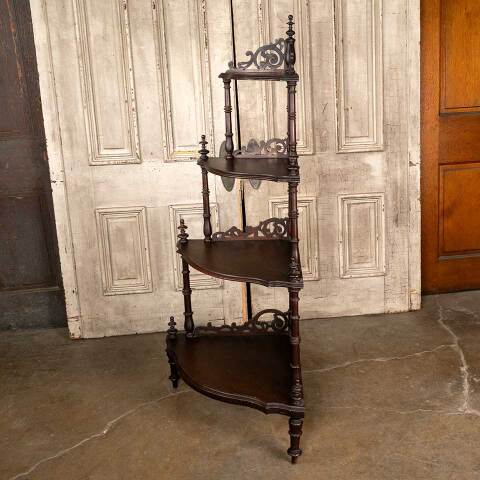 #49346 Antique Walnut Etagere Tiered Corner Shelf image 6