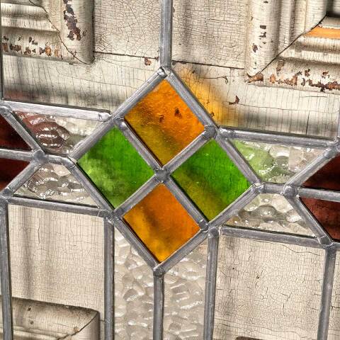 #49353 Antique Stained Leaded Glass Window image 5