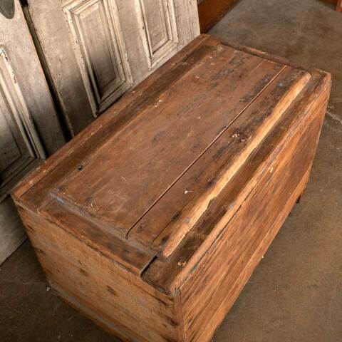 #49440 Antique Wood Storage Trunk w/ Hinged Lid image 4