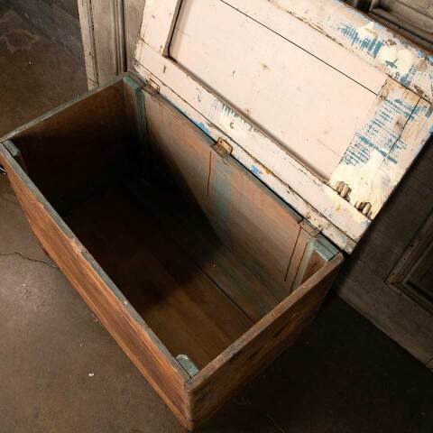 #49440 Antique Wood Storage Trunk w/ Hinged Lid image 6