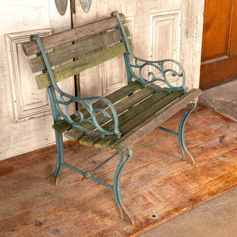 #49457 Small Vintage Wood & Metal Garden Bench image 5